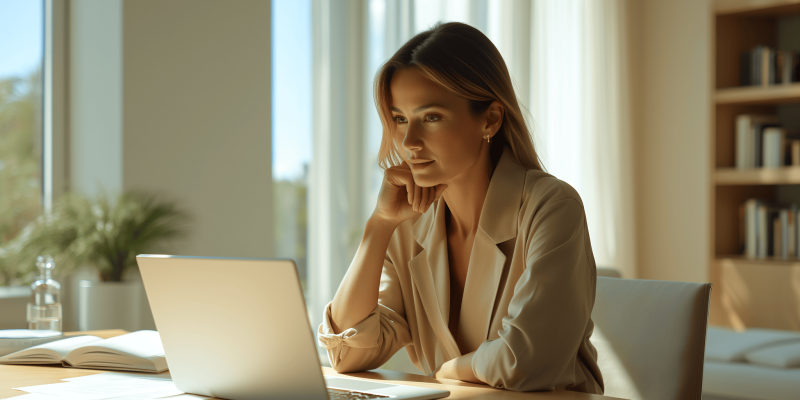 Rear view image of a woman sitting alone on a bed in bedroom